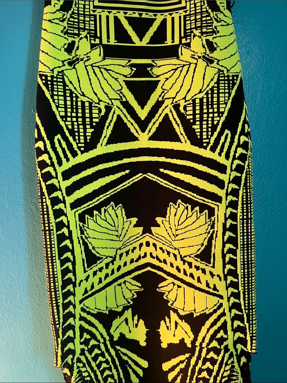 Neon Yellow & Black Geometric Bodycon Bandage Dress Large - Picture 4 of 13